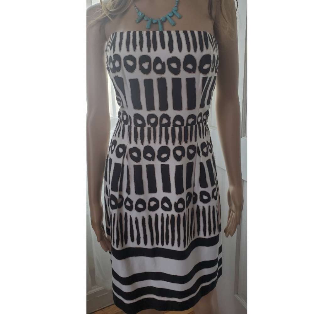 Laundry by Design Black and White Strapless Printed Dress